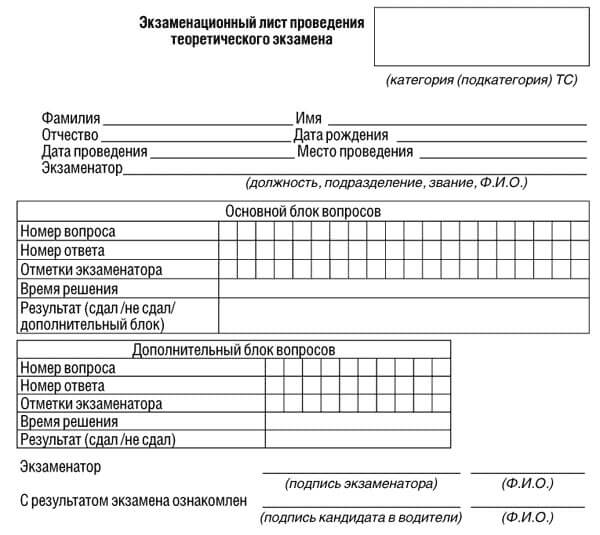 купить лист сдачи теоретического экзамена ПДД в Рубцовске